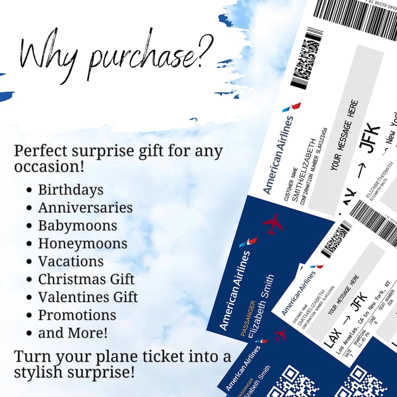 Editable Boarding Pass Ticket Template, Surprise Airline Gift, American Airlines, AA Printable