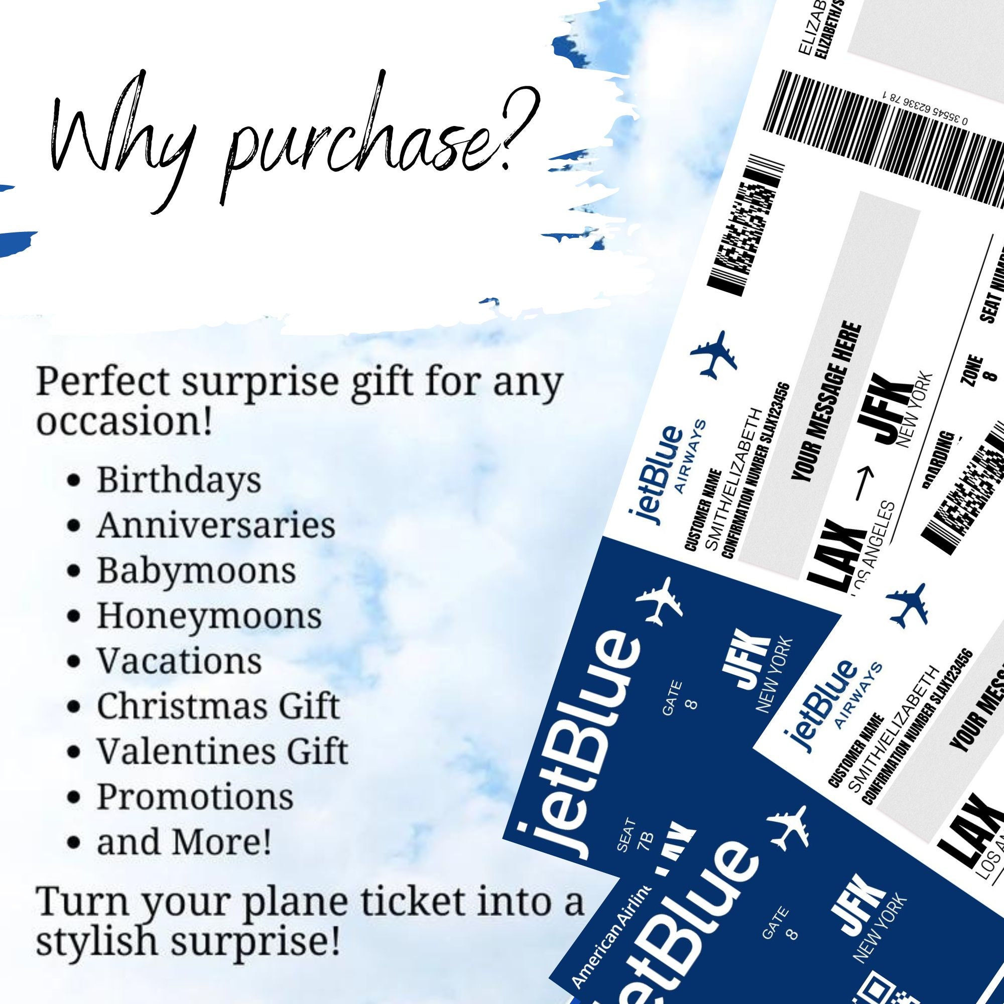 Jetblue Template Editable Boarding Pass Ticket Template, Surprise Airline Gift, Jetblue ...