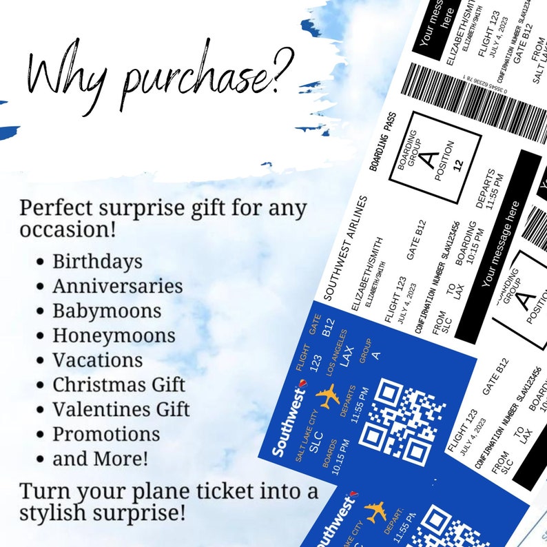 Editable Boarding Pass Ticket Template, Surprise Airline Gift