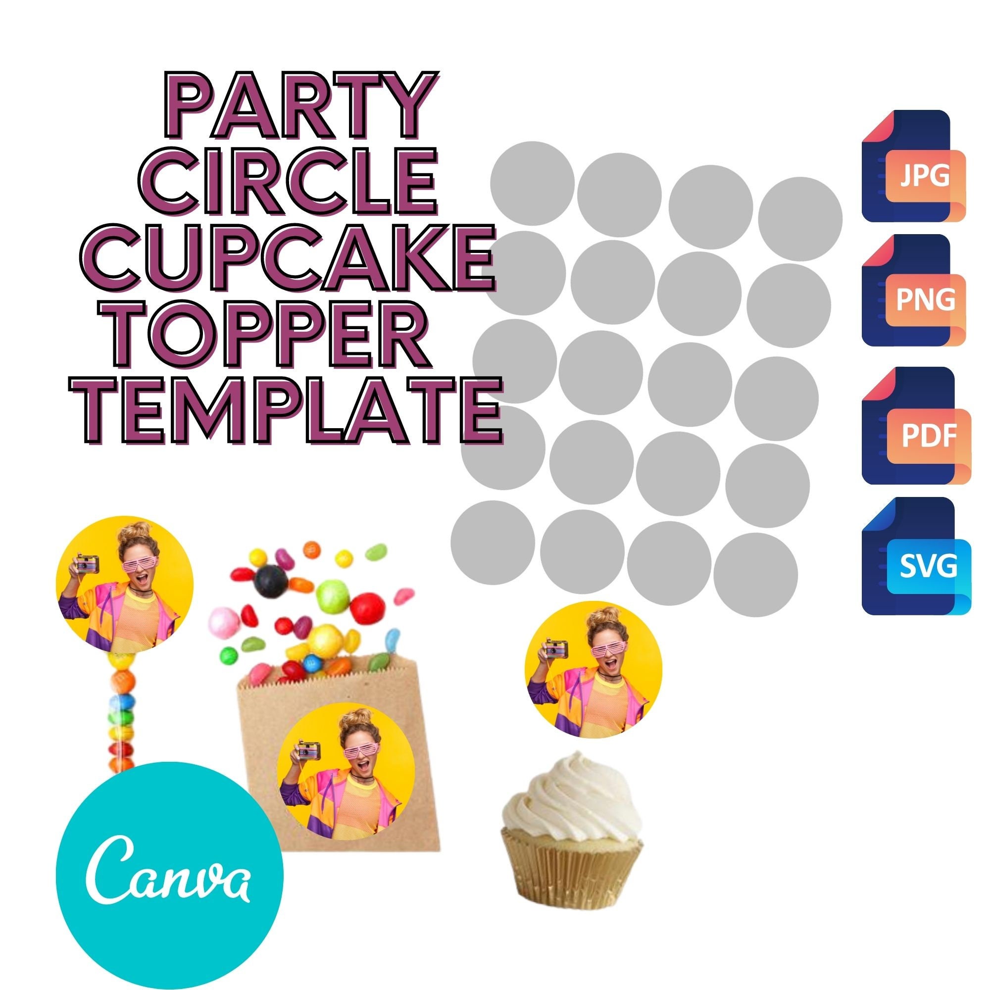 Cupcake Toppers Template I Party Circle I Editable Favors I - Etsy