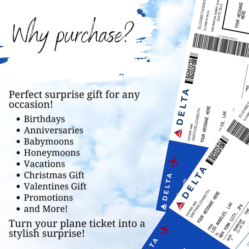 Editable Boarding Pass Ticket Template, Surprise Airline Gift, Delta