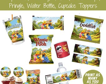 Winnie the Pooh Bundle, Personalized Pooh Birthday Party Favors, Baby Shower & Birthday Party Favors, Pooh Chip Instant