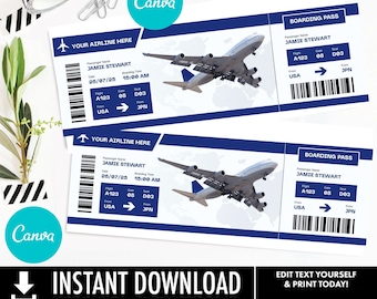 Editable Ticket Modern Template Canva | Boarding Pass Invitation | Printable Airline Ticket | Event or Surprise Trip Gift | Digital Download