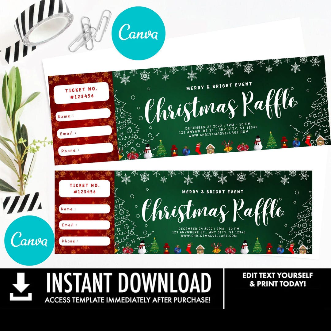 Editable Green & Red Christmas Ticket Template Canva | Voucher Editable ...