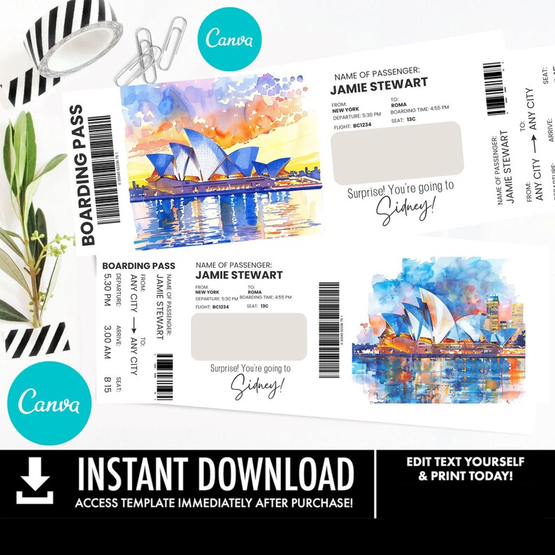 Editable Ticket Template SIDNEY Australia Canva | Boarding Pass ...