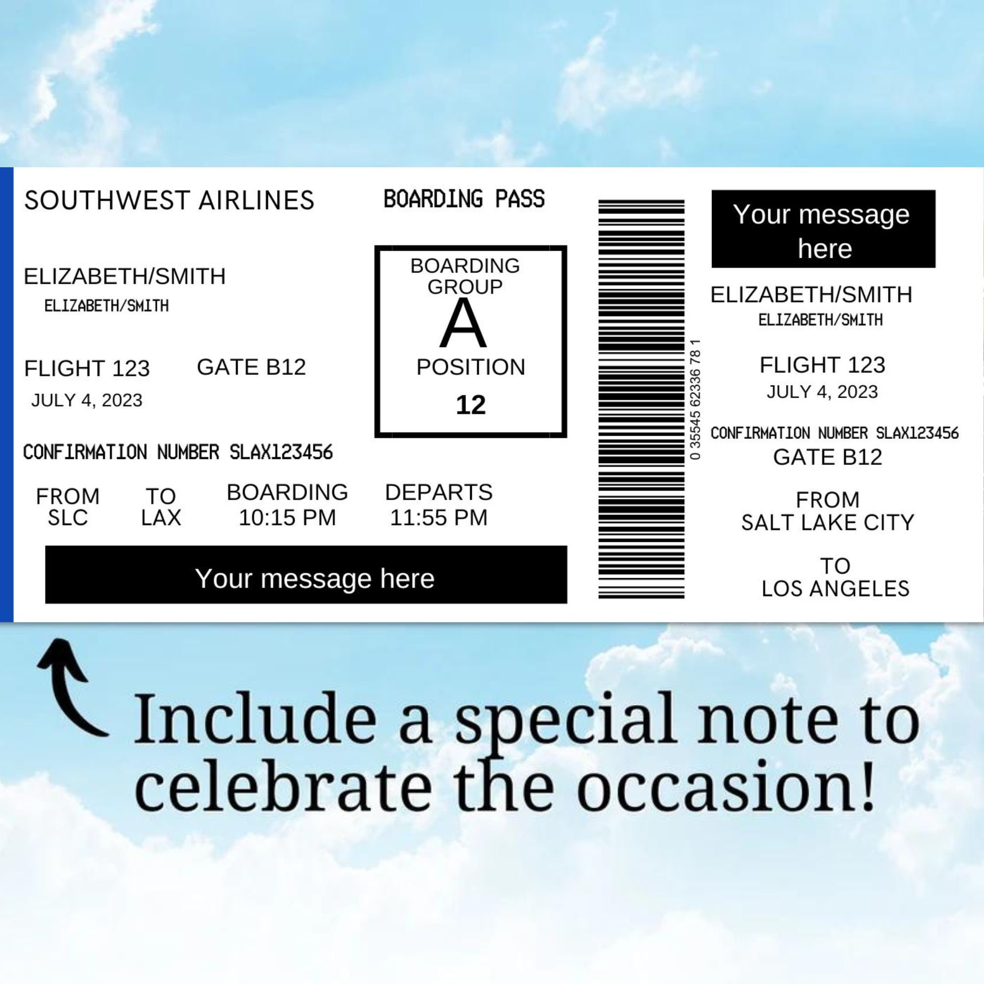 Editable Boarding Pass Ticket Template, Surprise Airline Gift ...