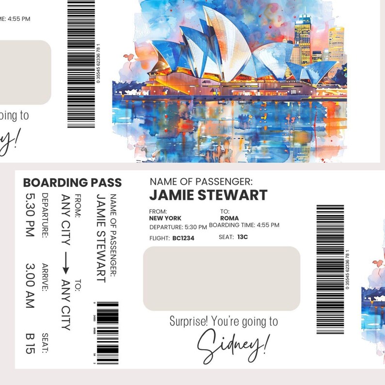 Editable Ticket Template SIDNEY Australia Canva | Boarding Pass ...