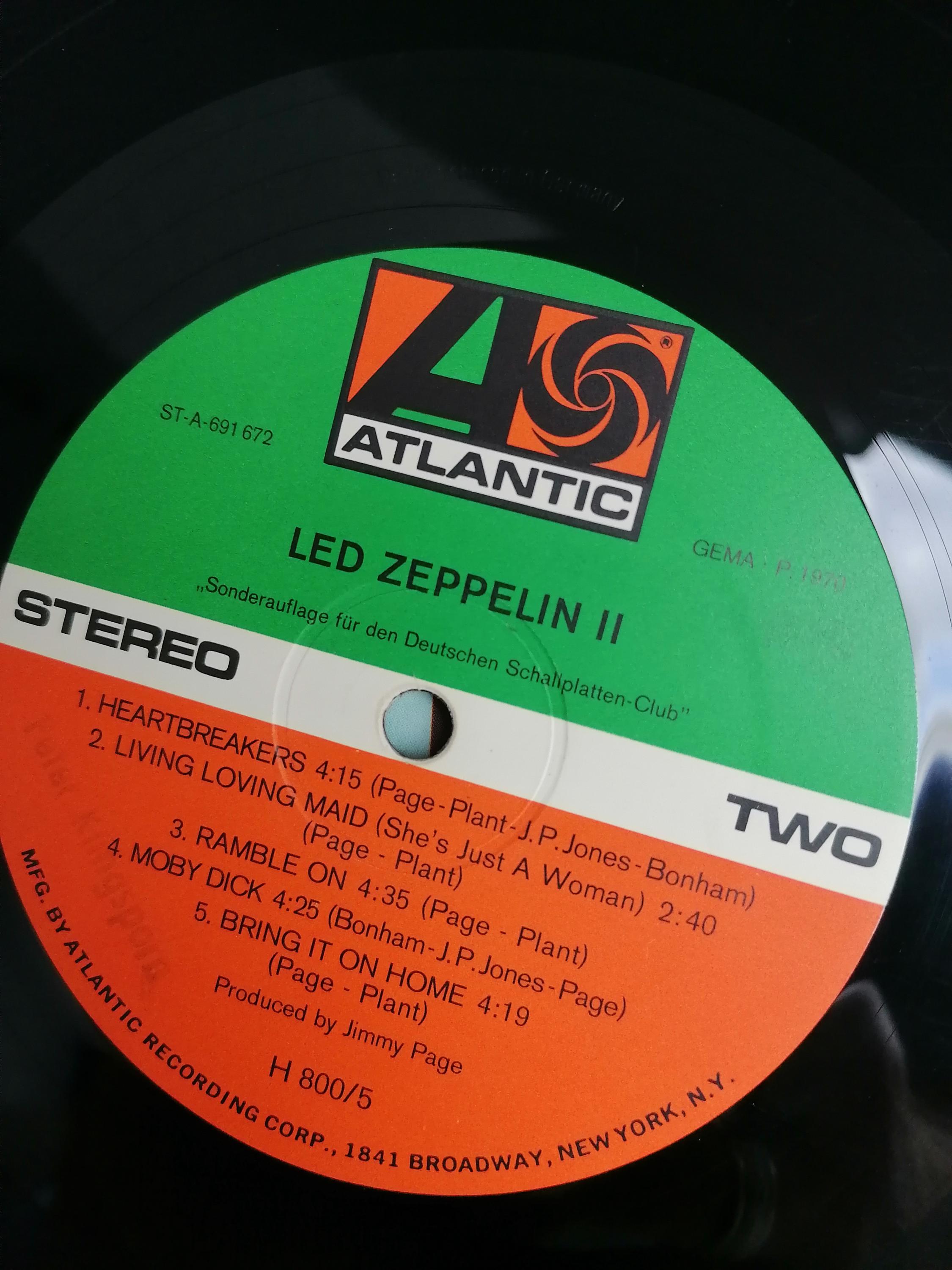 Led Zeppelin - Led Zeppelin II Vinyl Record Label Atlantic H 800/5