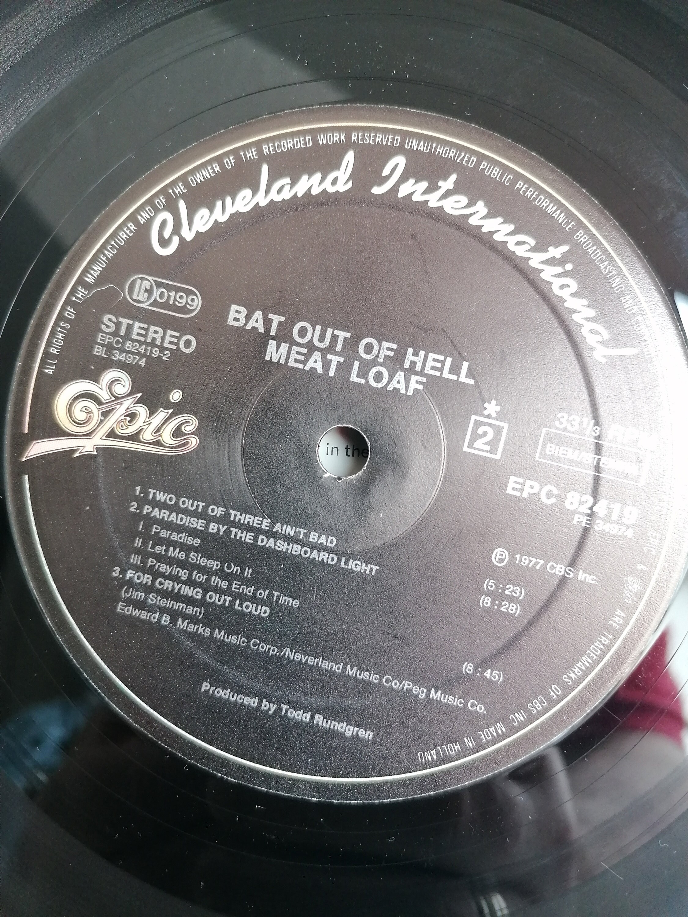 Meat Loaf – Bat Out of Hell Record Album Cleveland International