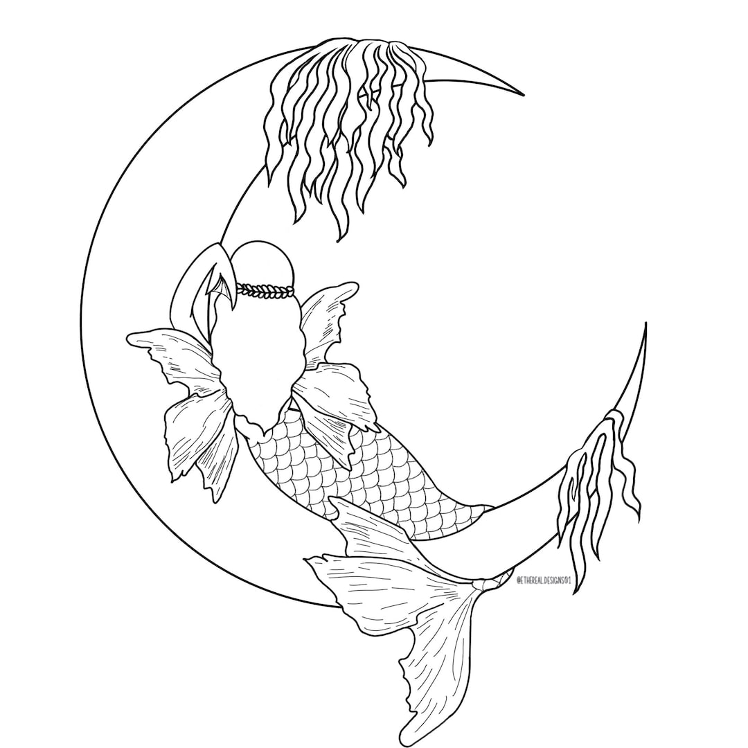 Fantasy Mermaid Coloring Page - Etsy