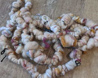 Coiled Handspun Art Yarn. Super Chunky Textured. Merino. Scrap Yarn. Cream. Super Bulky. Thick. Hand Blended. Hand Spun.