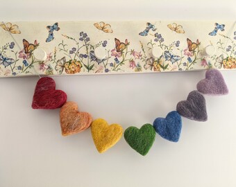 Handmade Rainbow Heart Garland. Hand Blended. Needle Felted. Bunting. Bright. Nursery. Hanging. Felting. Love. Children's. Made To Order.