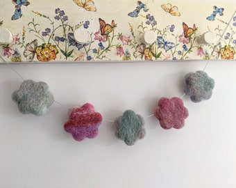 Custom Colour Handmade Flower Garland. Needle Felted. Bunting. Pink. Pastels. Nursery Decor. Hanging Letters. Felting. Floral. Children's.