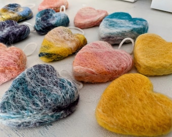 Custom Colour Hanging Heart. Hand Blended. Needle Felted. Handmade. Personalised. Valentines Gift, Love. Friends. Nursery Decor. Colourful.