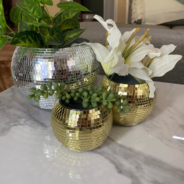 5” Gold Mini Tile Disco Ball Planter