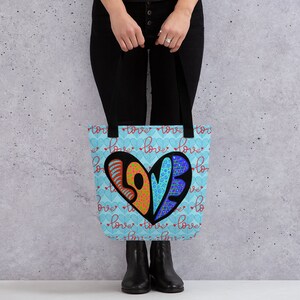 Love bag, kleurrijke Love Tote, Hearts Tote, Dames, vrouwen cadeau, moeder, gepersonaliseerde tas, Levendige Love Bag, Hearts Bag, Love in a Heart Bag