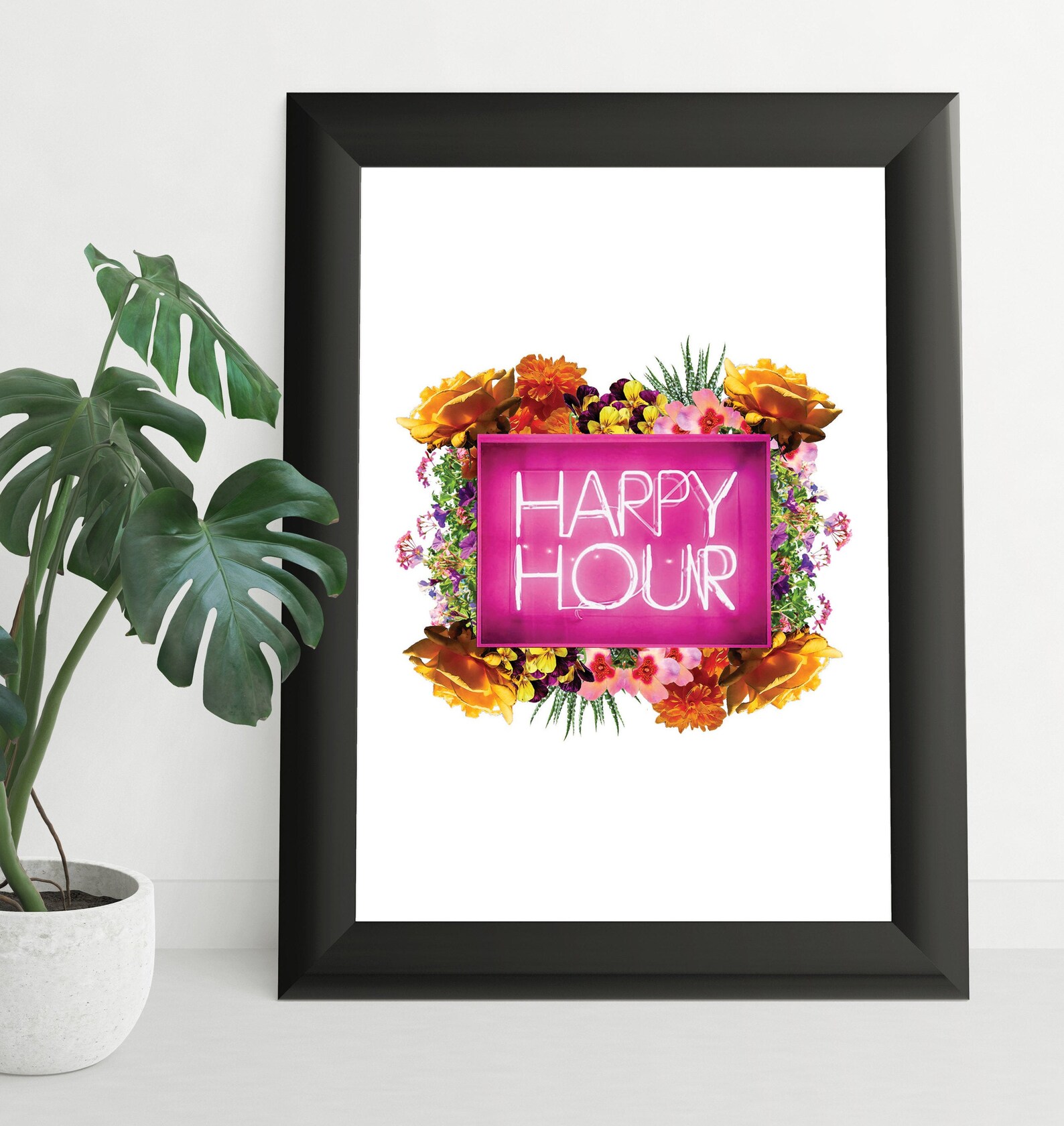 Floral Happy Hour A4 Print // Digital Download Etsy