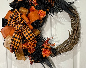 Fall Grapevine Wreath Orange and Black