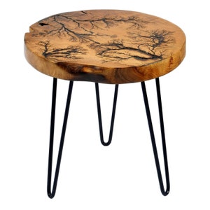 Heavner Round Side -  Solid Teak Wood End Table - Table Burn Tree Design End Table