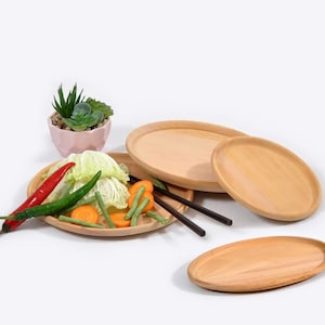 Oval Solid Wood Tray, Serving Tray, Natural Real Solid Wood Round Decorative Tableware Plate, Display Tray