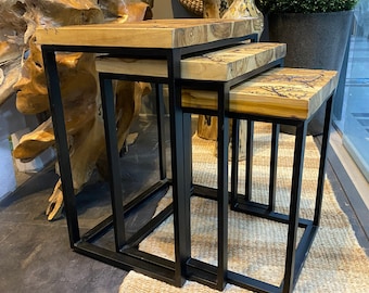 Heavner Solid Wood Nesting Set, Lightning Design Side Tables, Modern End Tables