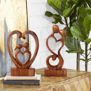Wooden Love Sculpture, Couples Home Decor, Hand Carved Statue, Romance Lover Figurine, Unique Decor, Valentines Home Decor