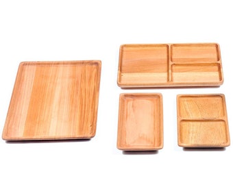 Plateau de service en acajou, assiette rectangulaire en bois massif