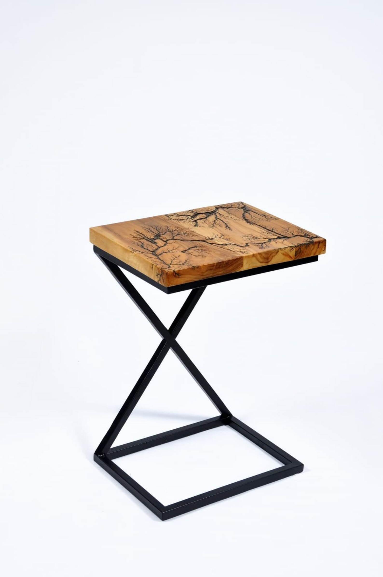 23Hx16x12 Fractal Side Table Wood End Table Rectangle Metal Etsy