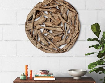Teak Holz 3D Wandkunst - Rustikale Astskulptur