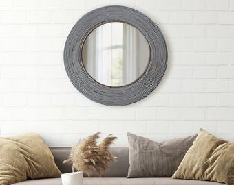 Woven Rattan Round Wall Mirror, Boho Home Decor (32" x 32")