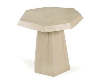 Table d'appoint hexagonale en manguier blanchi, table de chevet géométrique