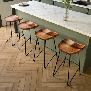 Haven Heights Premium Walnut Solid Wood 26&quot; Counter Height Stools with Metal Legs - Industrial & Rustic Style Home Bar Furniture, Ergonomic