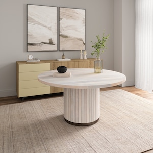 Solid Mango Wood Round Dining Table, Lightwash Kitchen Table