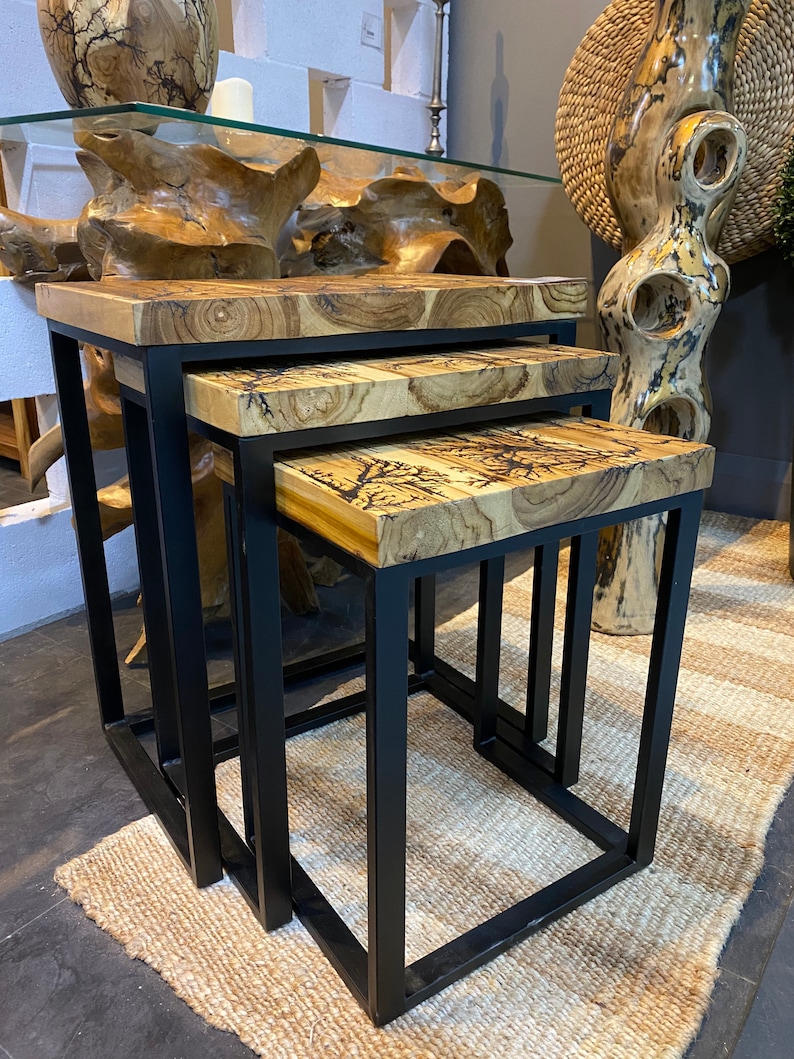 Heavner Solid Wood Nesting Set, Lightning Design Side Tables, Modern ...