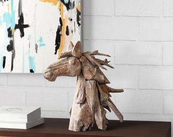 Whitewash Wooden Decor Horse Bust Farmhouse Accent