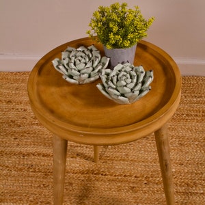 Obite Solid Wood Accent Stool, Bathroom Stand, Teak Plant Stand, Wooden Side Table