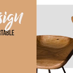 Peut inclure: Deux tabourets en bois au design unique. Les si&egrave;ges ont une forme incurv&eacute;e pour le confort et le style, soutenus par des pieds en m&eacute;tal noir. Le texte "Unique Design" est affich&eacute;, soulignant la forme incurv&eacute;e et le support de jambe int&eacute;gr&eacute;.