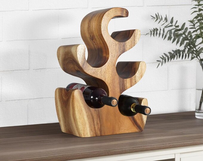 Rustic State Triangle Table Top Wood Wine Rack 6 Bottles Burnt Brown - Etsy