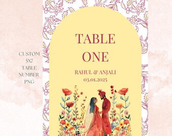 Custom Indian Wedding Table Number PNG | Table Number PNG | Mehndi Sign | Digital Download