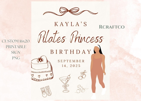 Pilates Princess Birthday Sign Brown | Pilates Birthday Sign | Pilates Party Welcome Sign | Birthday Welcome Sign | Pilates Birthday Decor