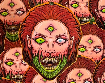 Creepy Third Eye Zombie Sticker: Gory Horror Art Decal