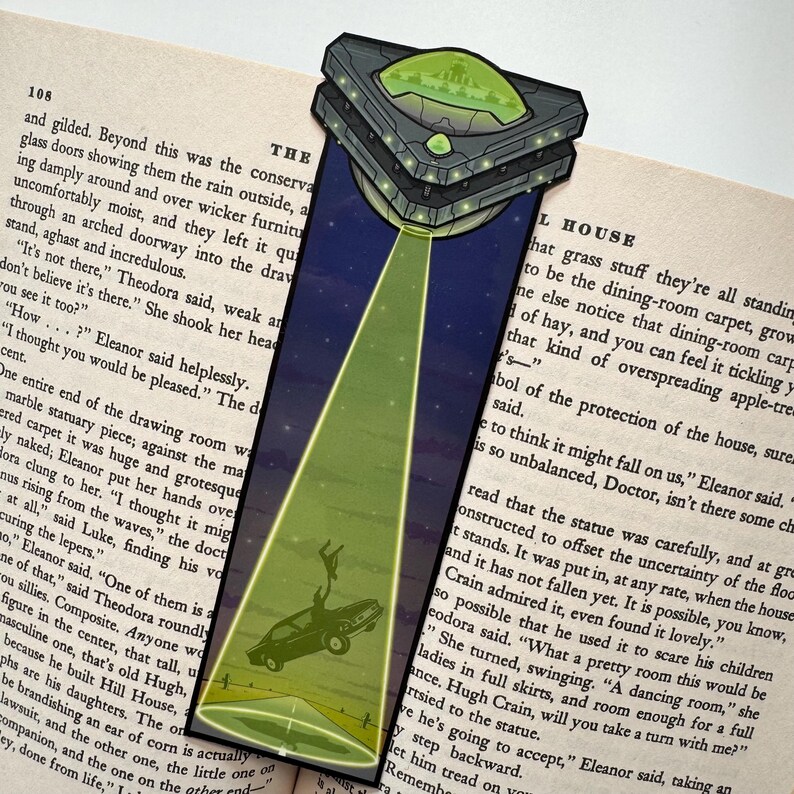 Illustrated UFO Alien Abduction Bookmark for Readers of Sci-fi, Horror ...