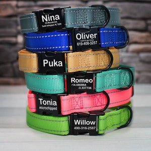 Personalized Reflective Dog Collar, Custom Dog Collar with Engraved Buckle, Reflective Pet Collars for Small Medium Large Dogs, Puppy Collar