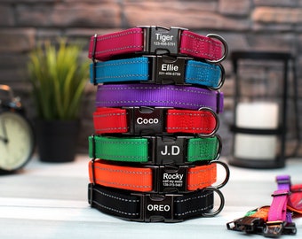 Dog Collar with Engraved Buckle, Reflective Dog Collar, Personalized Dog Collar, Custom Dog Collars with 7 Bright Colors