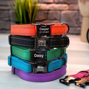 Dog Collar Personalized, Engraved Buckle Dog Collar, Safety Reflective Pet Collars for Small and Large Dogs, Custom Dog Collar and Leash