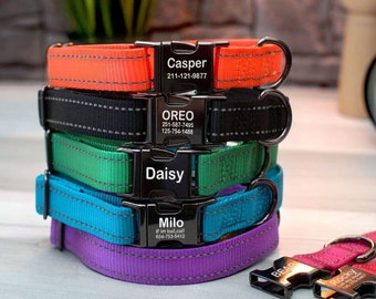Dog Collar Personalized, Engraved Buckle Dog Collar, Safety Reflective Pet Collars for Small and Large Dogs, Custom Dog Collar and Leash