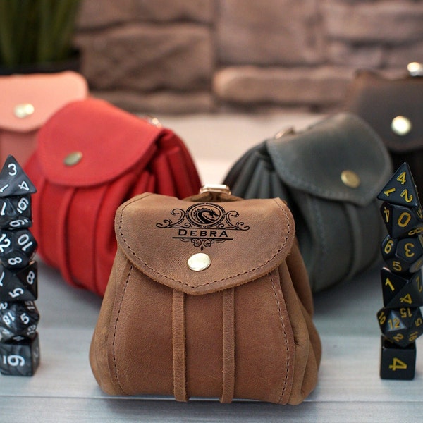 Bolsa de cuero para dados de D&D, bolsa personalizada convertible en bandeja para dados, almacenamiento personalizado para dados, bolsa con cordón para dados, regalos para juegos de rol