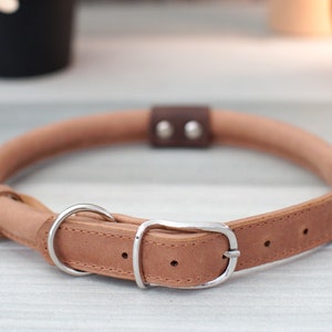 Hundehalsband aus Leder mit Namen Bead, Hundehalsband personalisiert, für kleine mittelgroße und große Hunde Tobacco