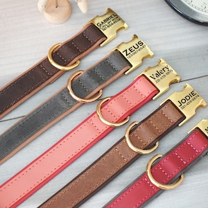 Leather Dog Collar with Engraved Metal Buckle, Personalized Name Dog Collars, Custom Dog Collar Boy, Pink Dog Collar Girl, Pet Collars