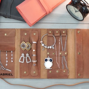 Portagioielli da viaggio, portagioielli in pelle personalizzato, portagioielli personalizzato per collane, anelli, orecchini, regali di compleanno per donne